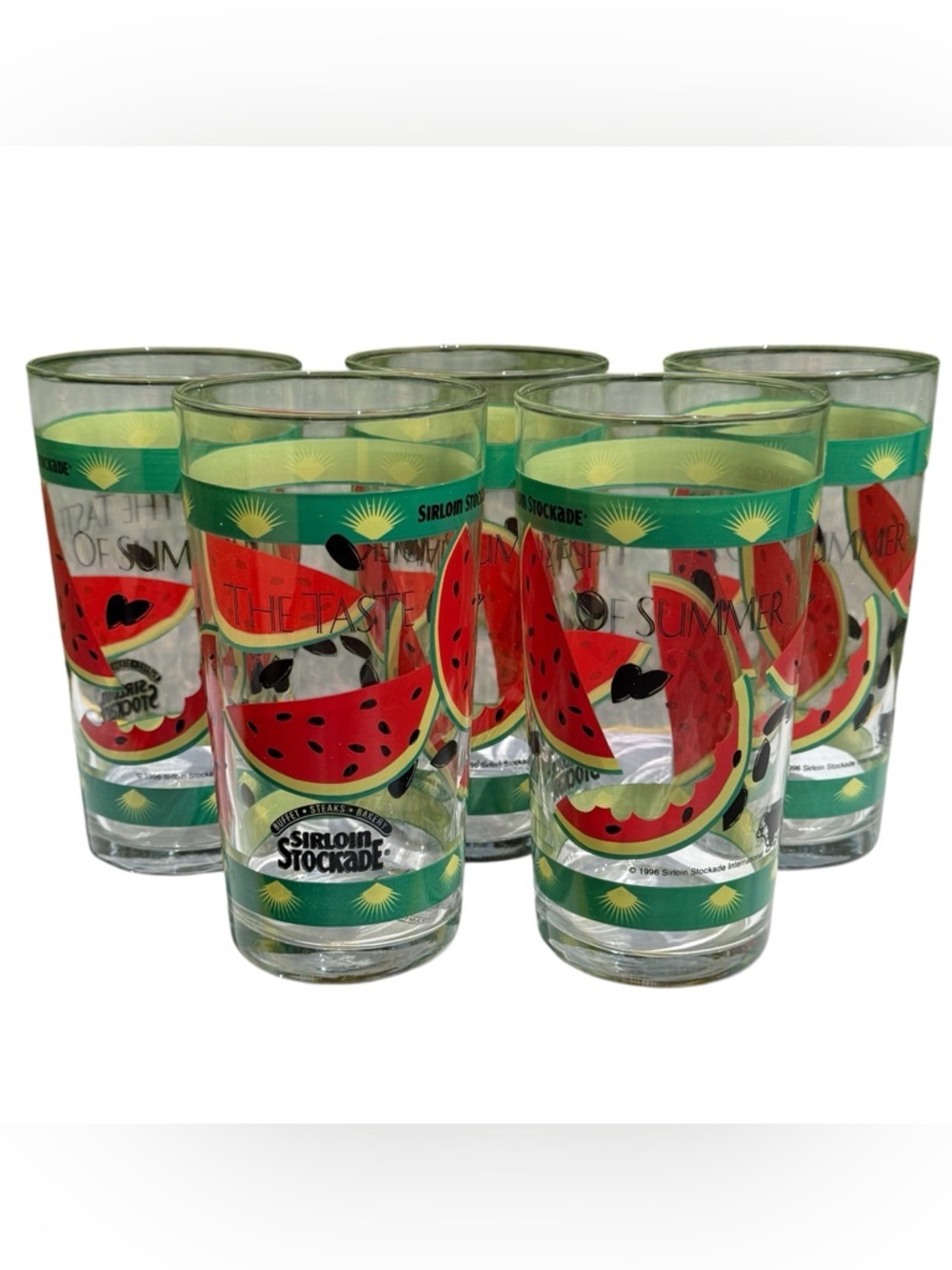 Set of 5 Vintage Watermelon Glasses 1996 Tumblers Summer Retro Drinkware RARE